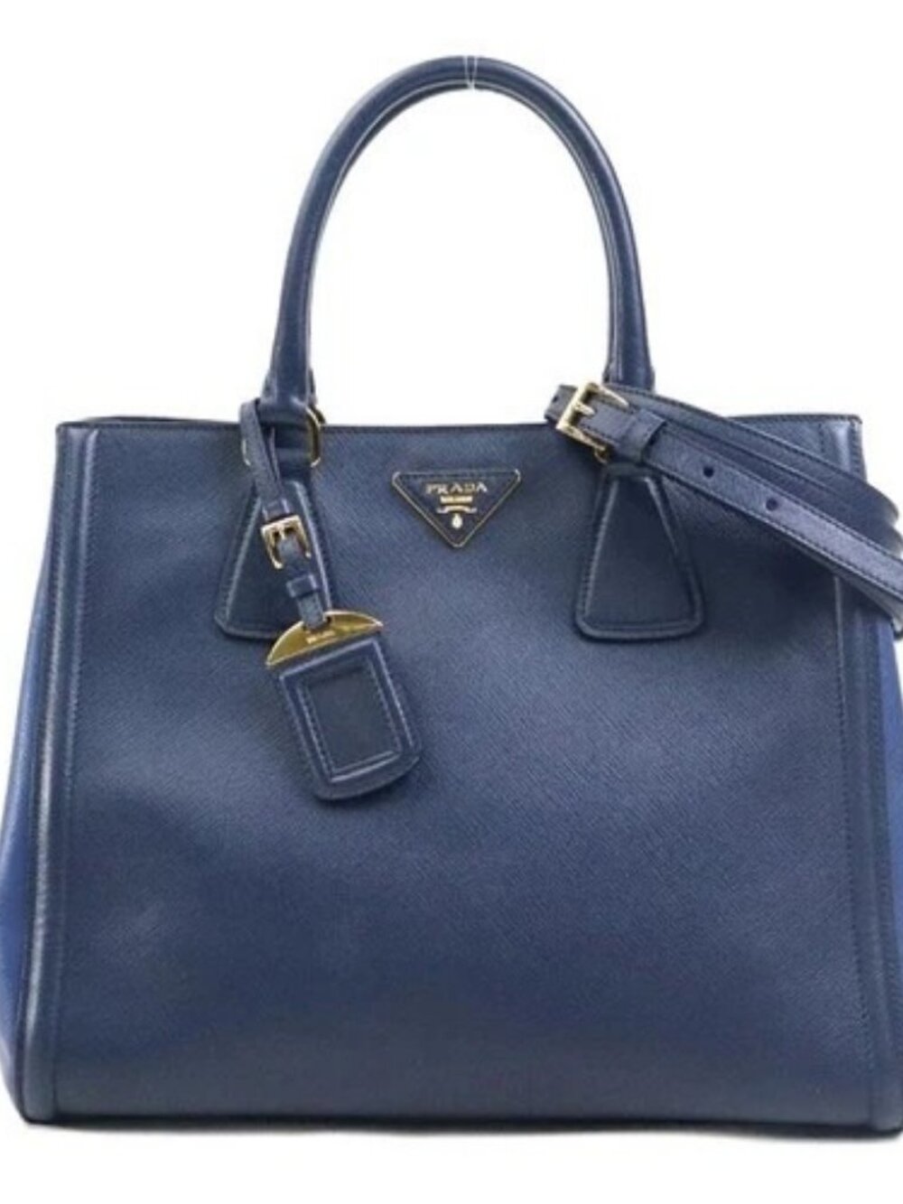 Auth PRADA Handbag Shoulder Bag Navy/Dark Blue Leather/Goldtone - e61151a